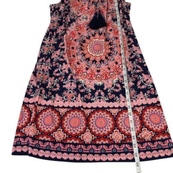Chico’s Petite Floral Geo Print Dress Size 0 Small 4 Pink Blue Tassels Stretch - Picture 7 of 12